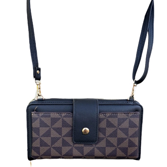 Chic Unlimited Elegant Pattern Brown Black Wallet Mini Crossbody Bag Purse 7.5X4 - Picture 1 of 9